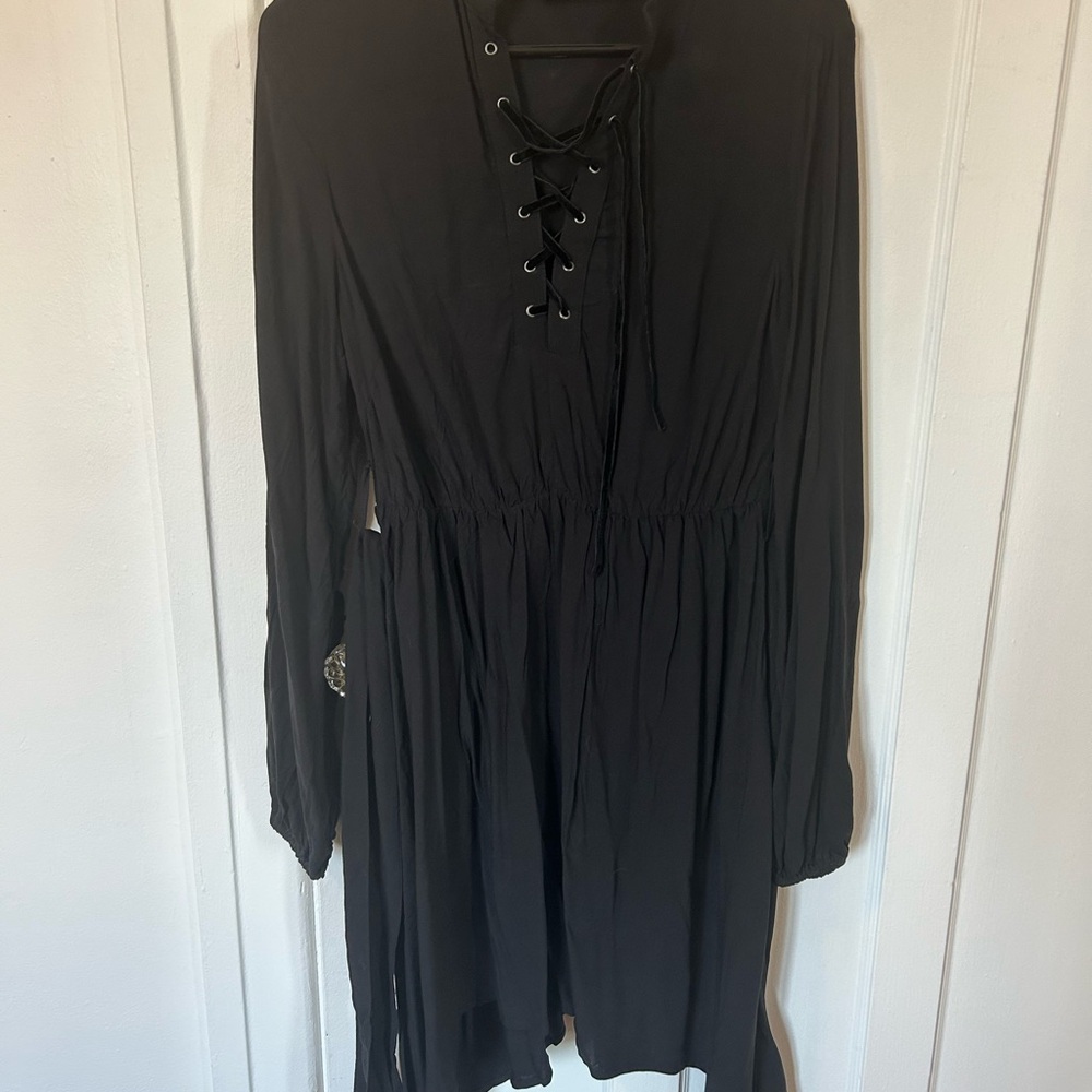 Killstar Black Lace-Up Long Sleeve Dress small